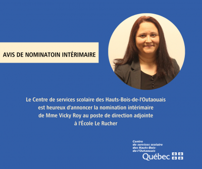 Nomination intérimaire au poste de direction adjointe à l’École Le Rucher
