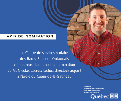 Nomination d’une direction adjointe à l’École du Cœur-de-la-Gatineau