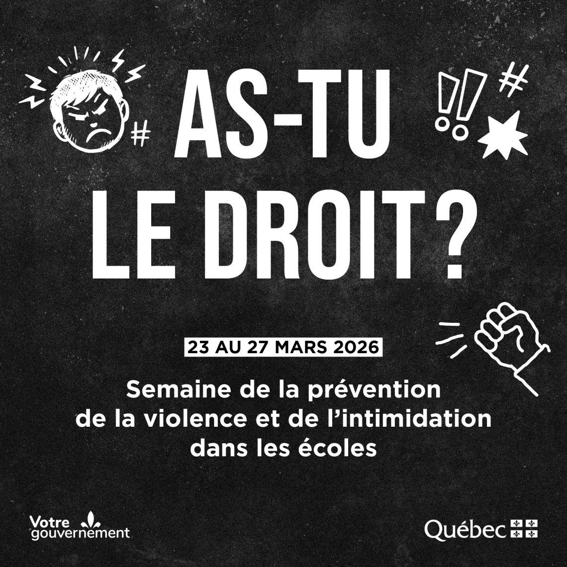 🛑 Semaine de prévention de la violence et de l’intimidation dans les écoles : une mobilisation du 23 au 27 mars 2026